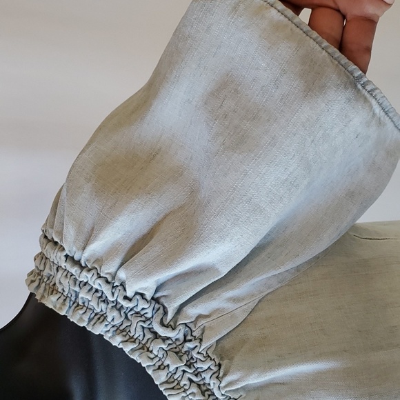 Michael Stars Chambray Blue Raglan Short Sleeve Round Neck Linen Top Size M - Picture 4 of 8